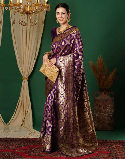 Wine Banarasi Silk Saree