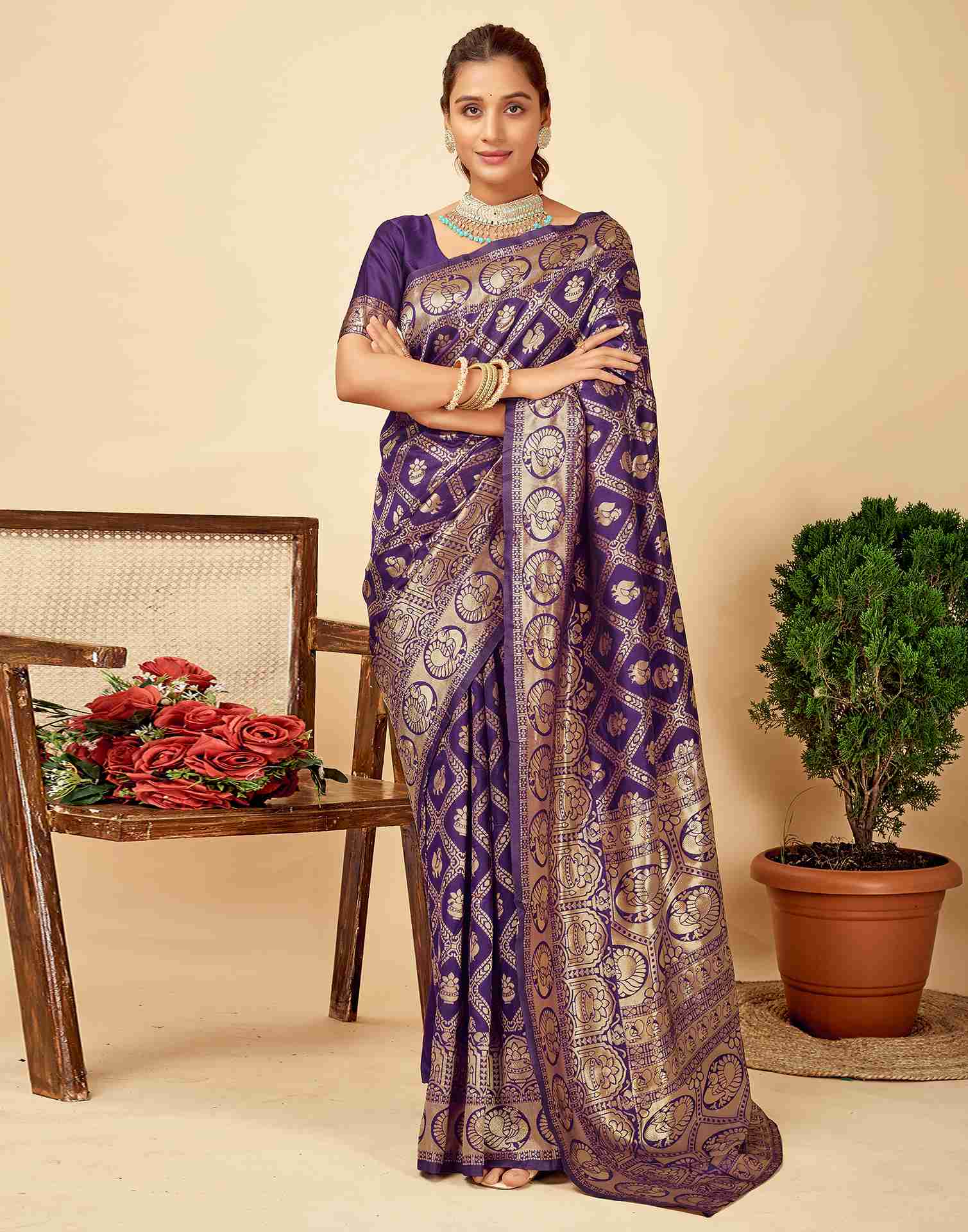 Wine Banarasi Silk Saree