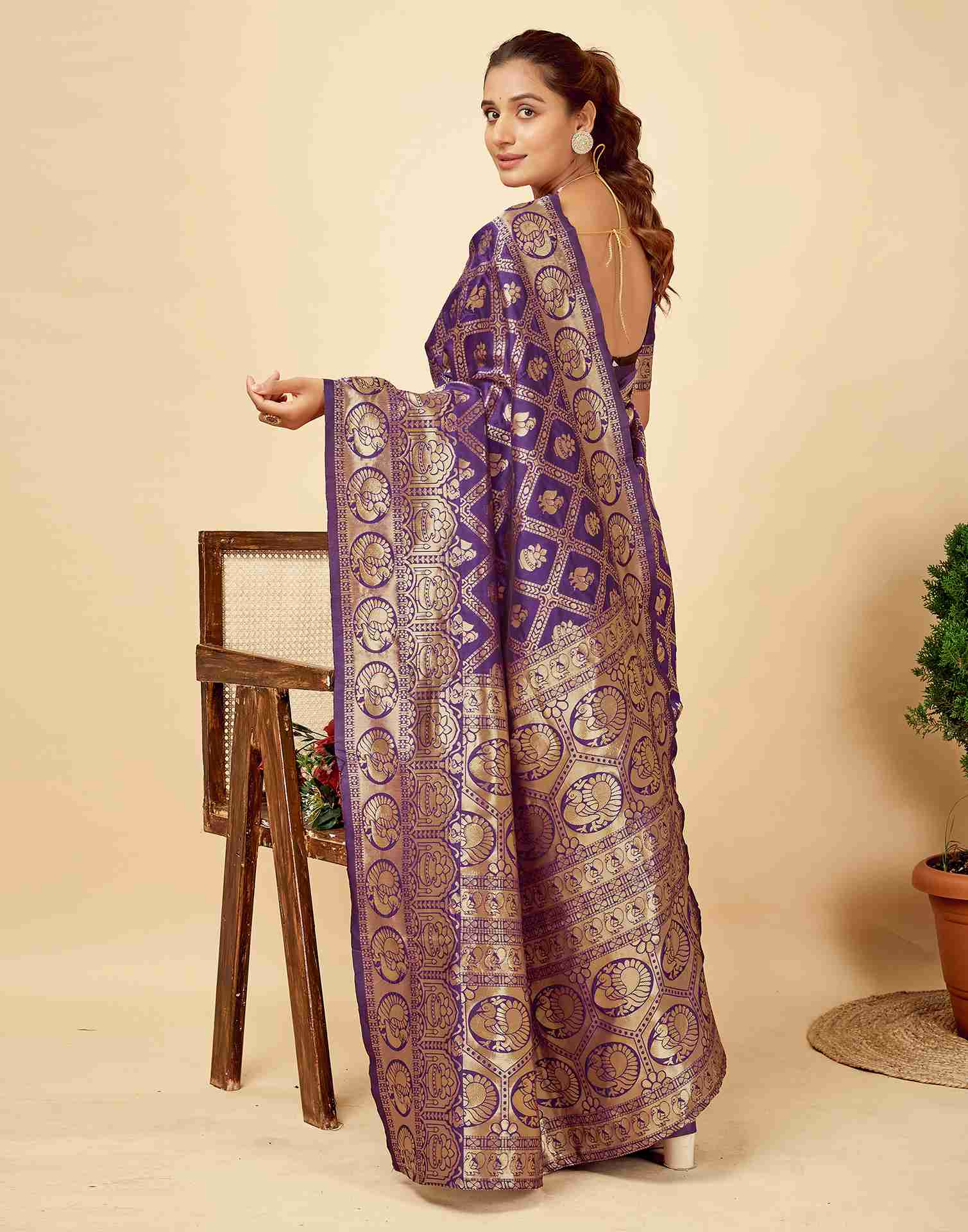 Wine Banarasi Silk Saree