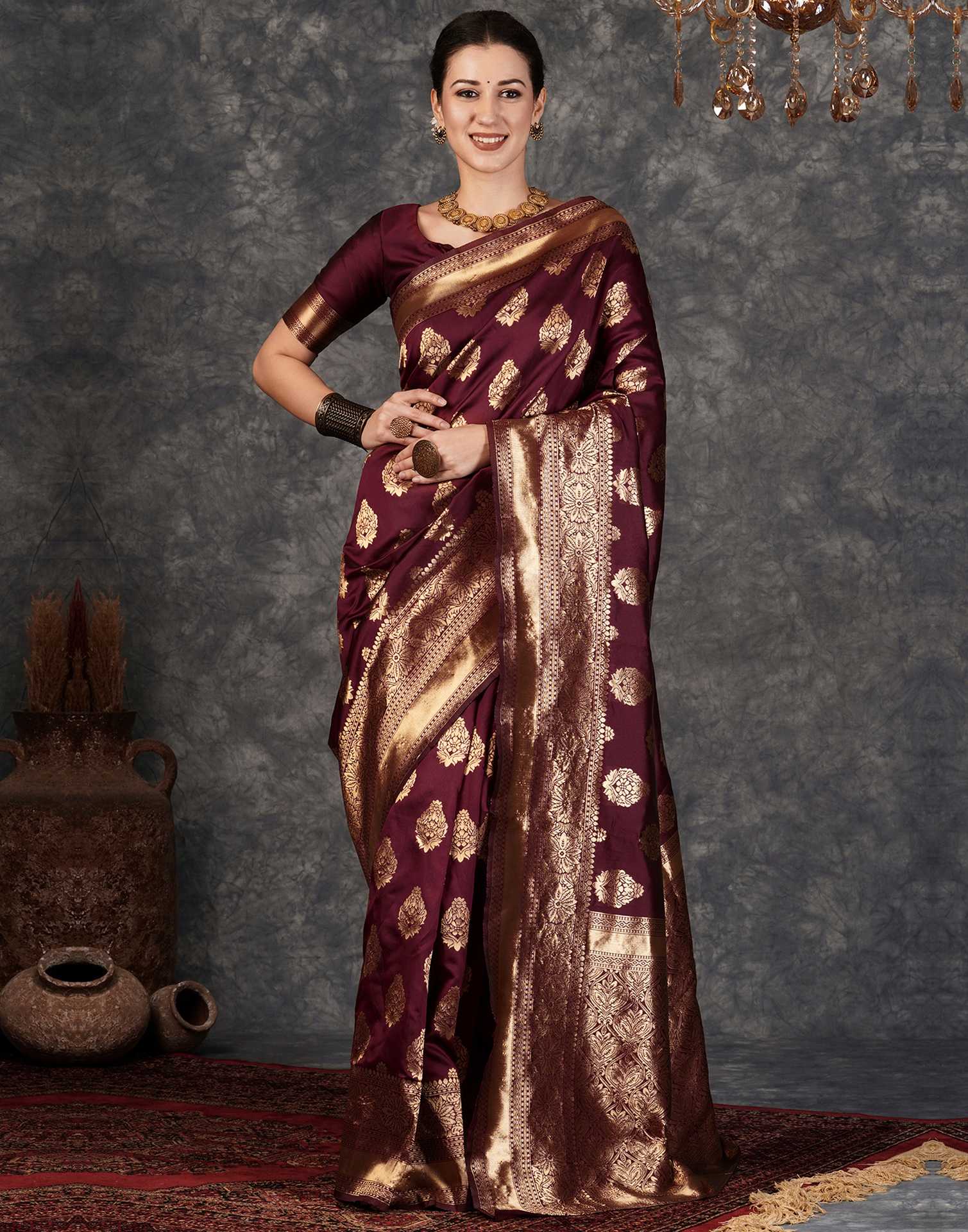 Maroon Banarasi Silk Saree