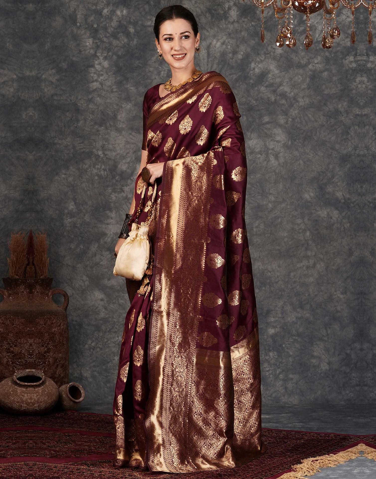 Maroon Banarasi Silk Saree