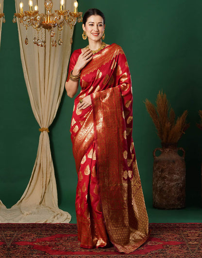 Red Jacquard Banarasi Silk Saree