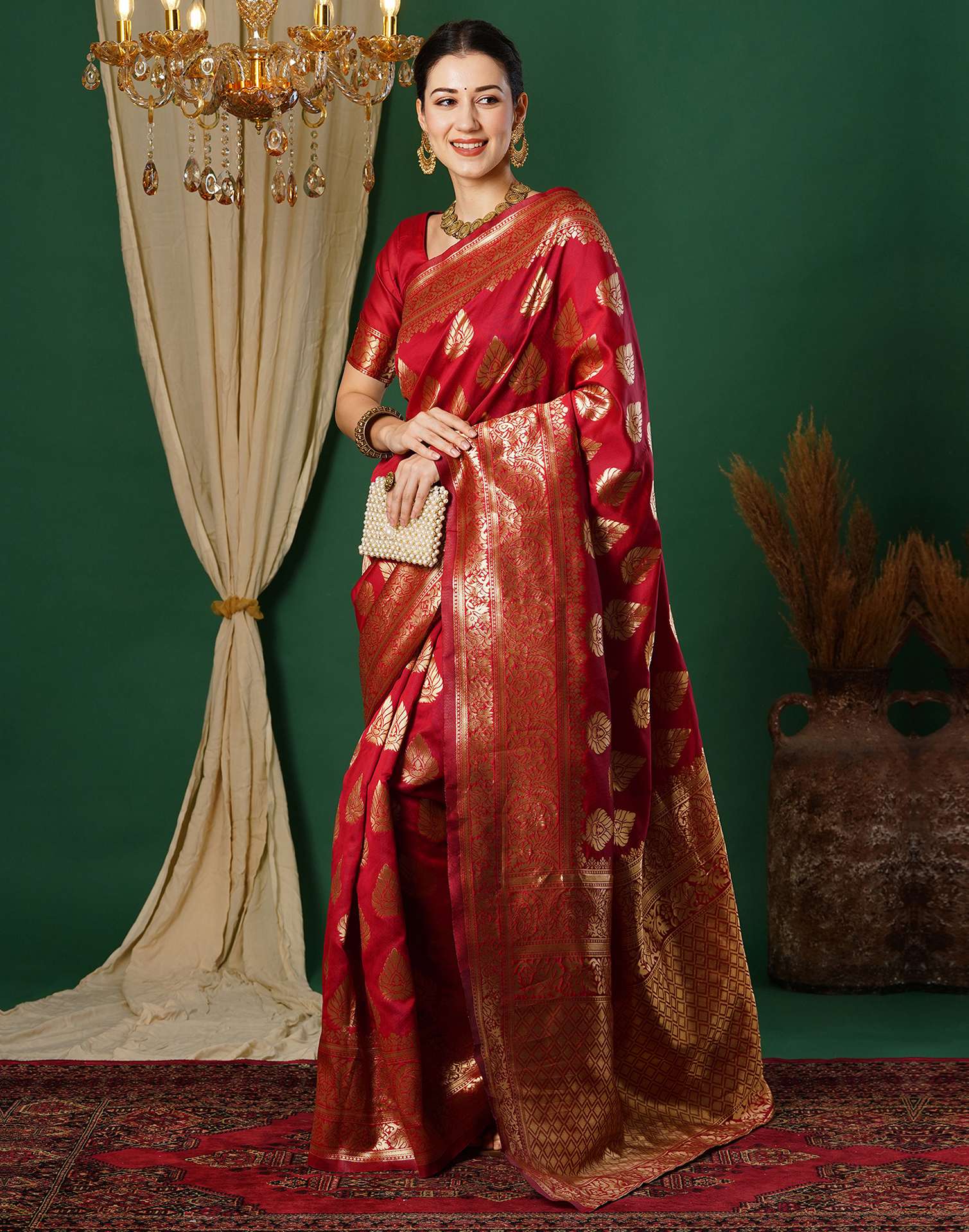 Red Jacquard Banarasi Silk Saree