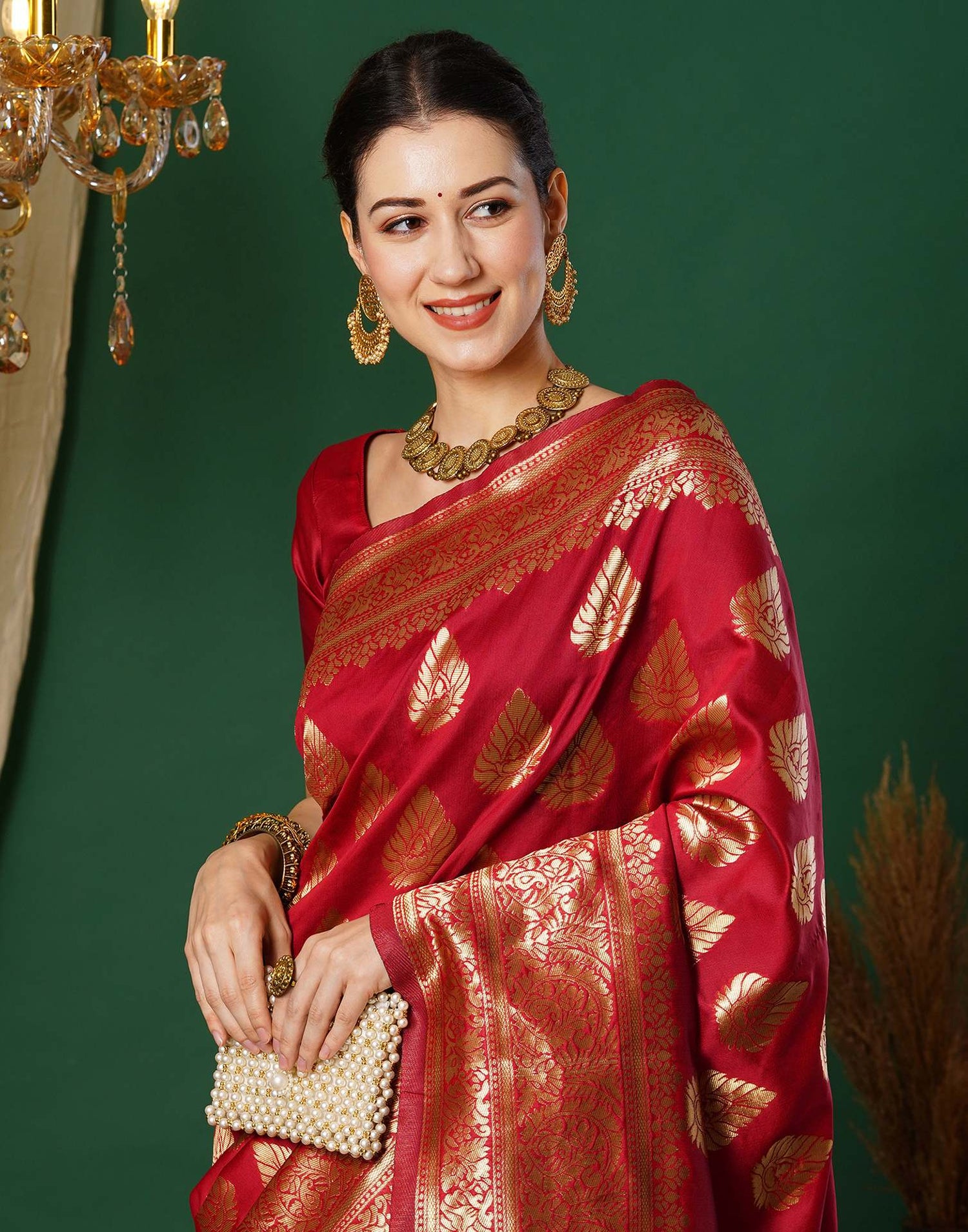 Red Jacquard Banarasi Silk Saree