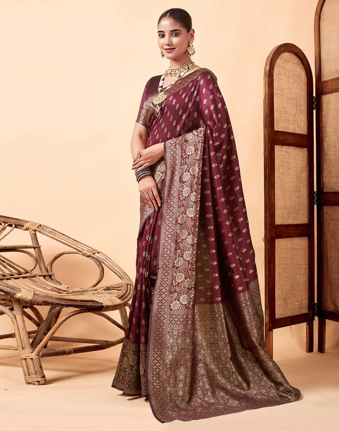 Maroon Banarasi Silk Saree