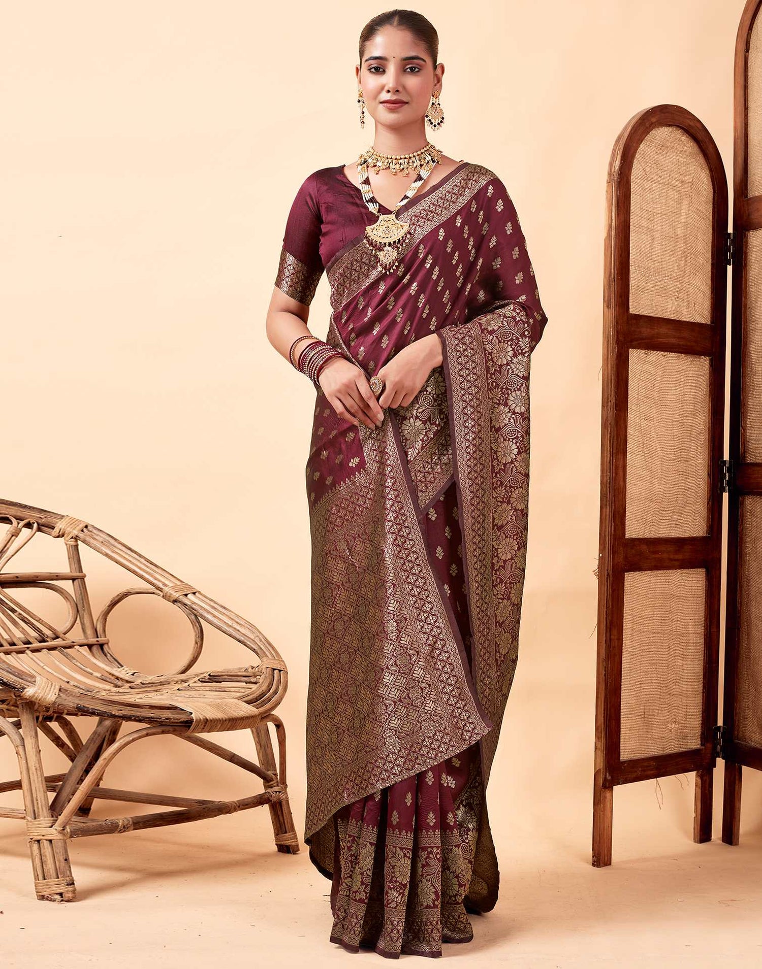 Maroon Banarasi Silk Saree