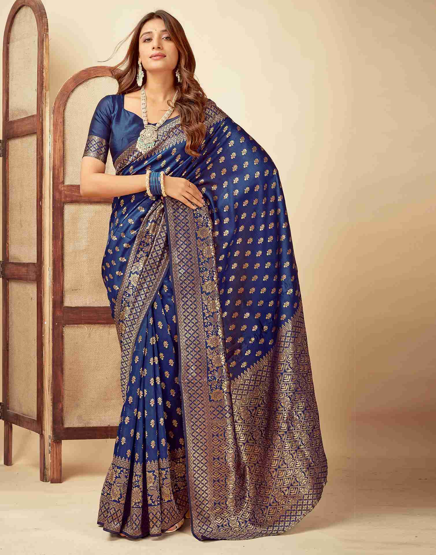 Navy Blue Banarasi Silk Saree