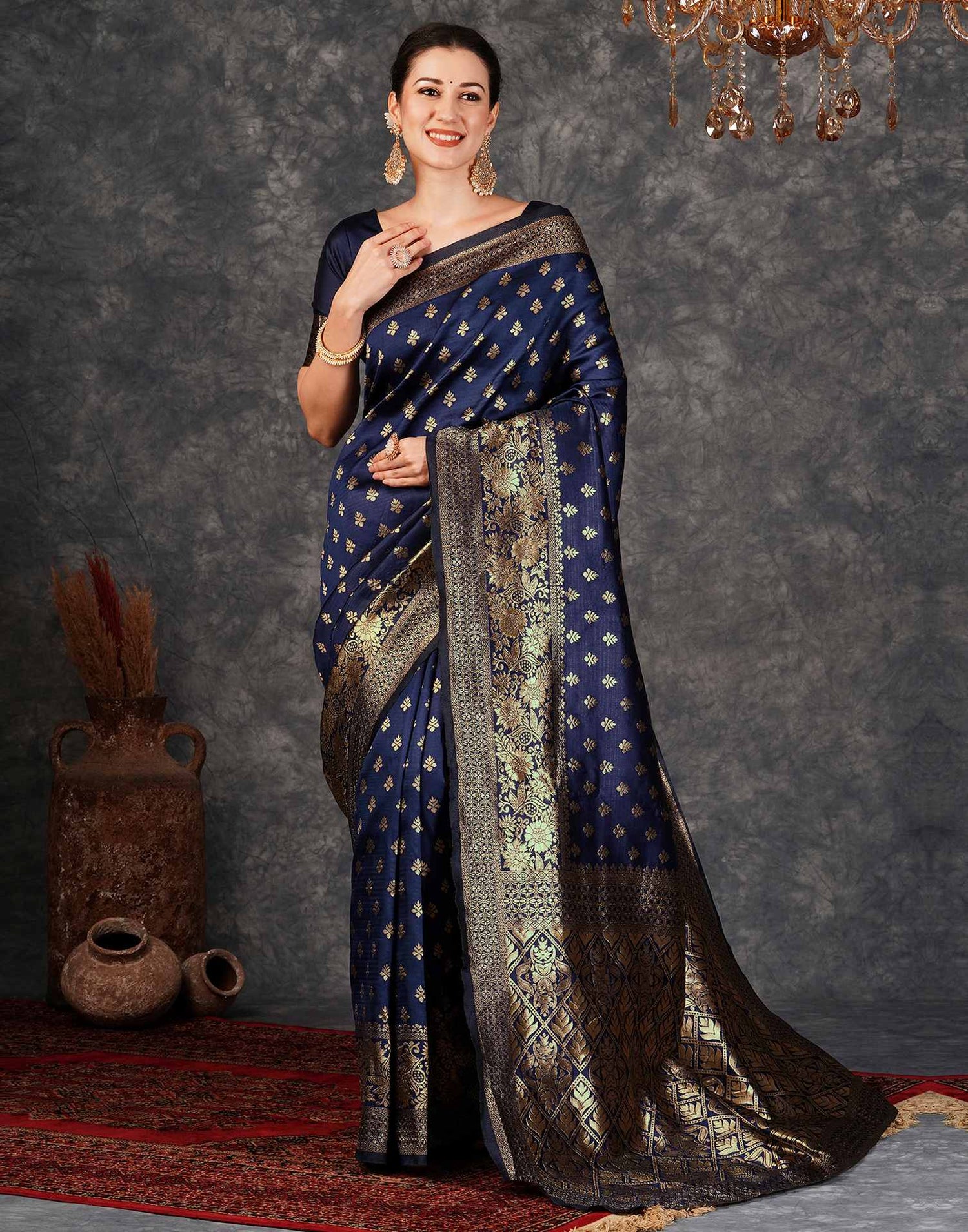 Navy Blue Banarasi Silk Saree