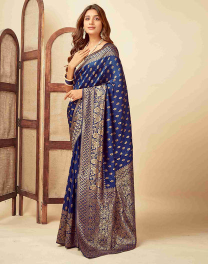 Navy Blue Banarasi Silk Saree