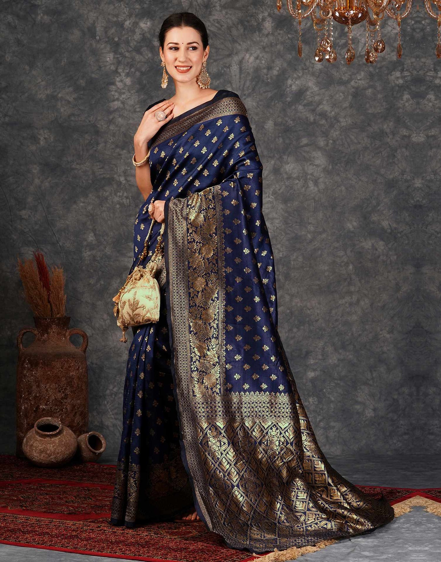 Navy Blue Banarasi Silk Saree