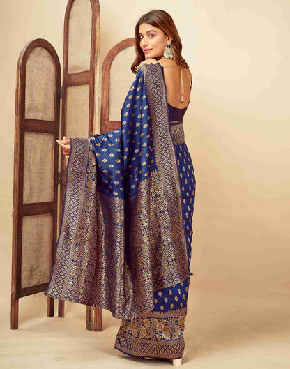 Navy Blue Banarasi Silk Saree