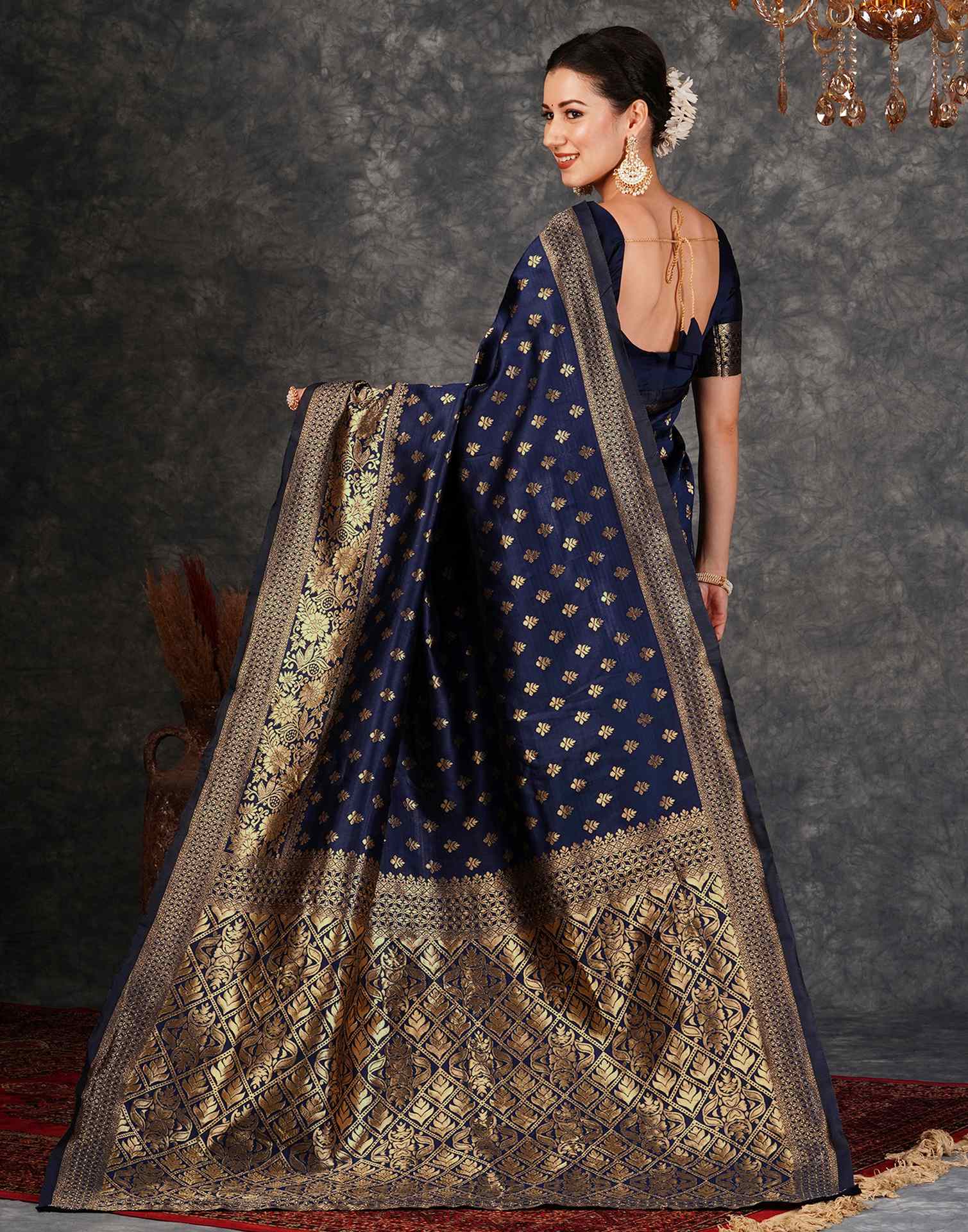 Navy Blue Banarasi Silk Saree