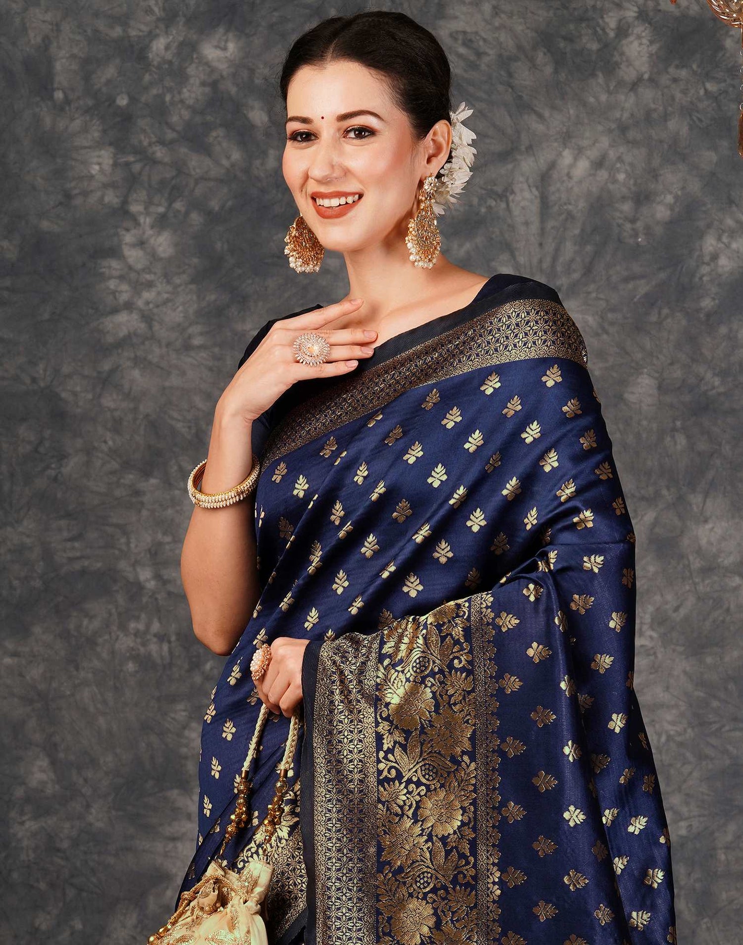 Navy Blue Banarasi Silk Saree