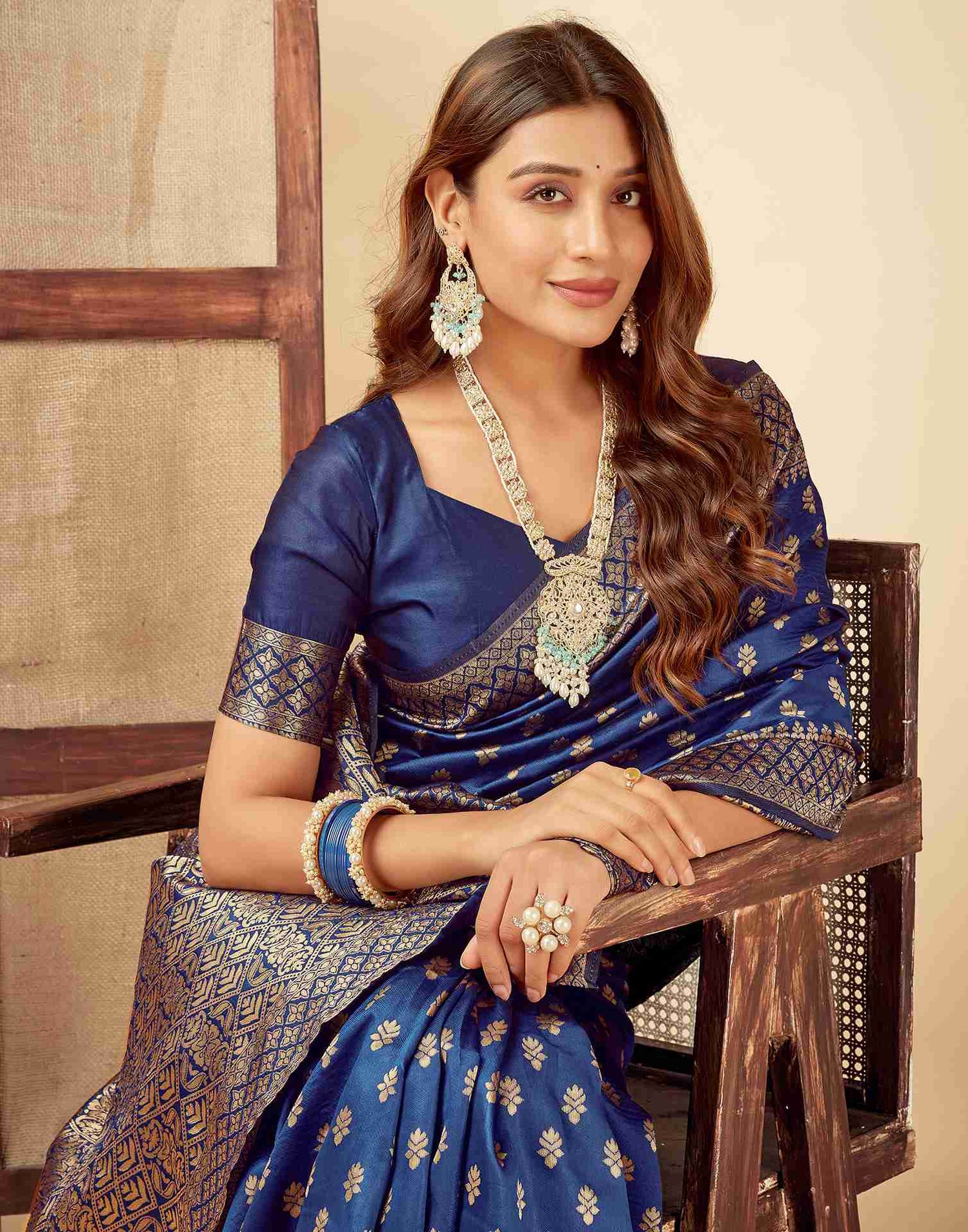 Navy Blue Banarasi Silk Saree