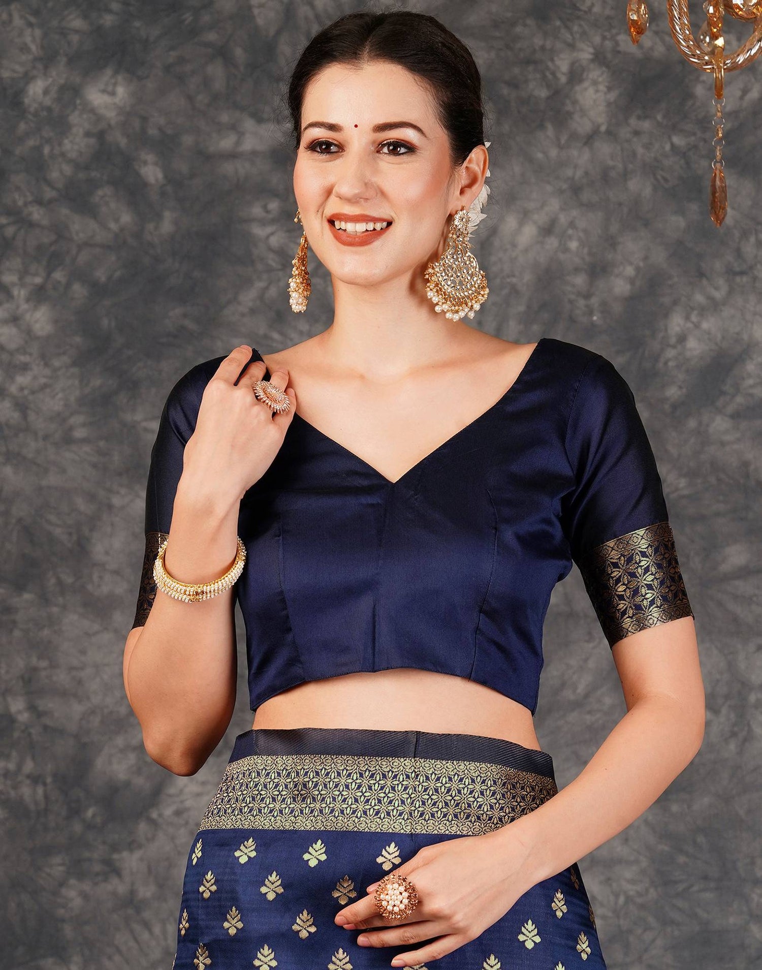 Navy Blue Banarasi Silk Saree