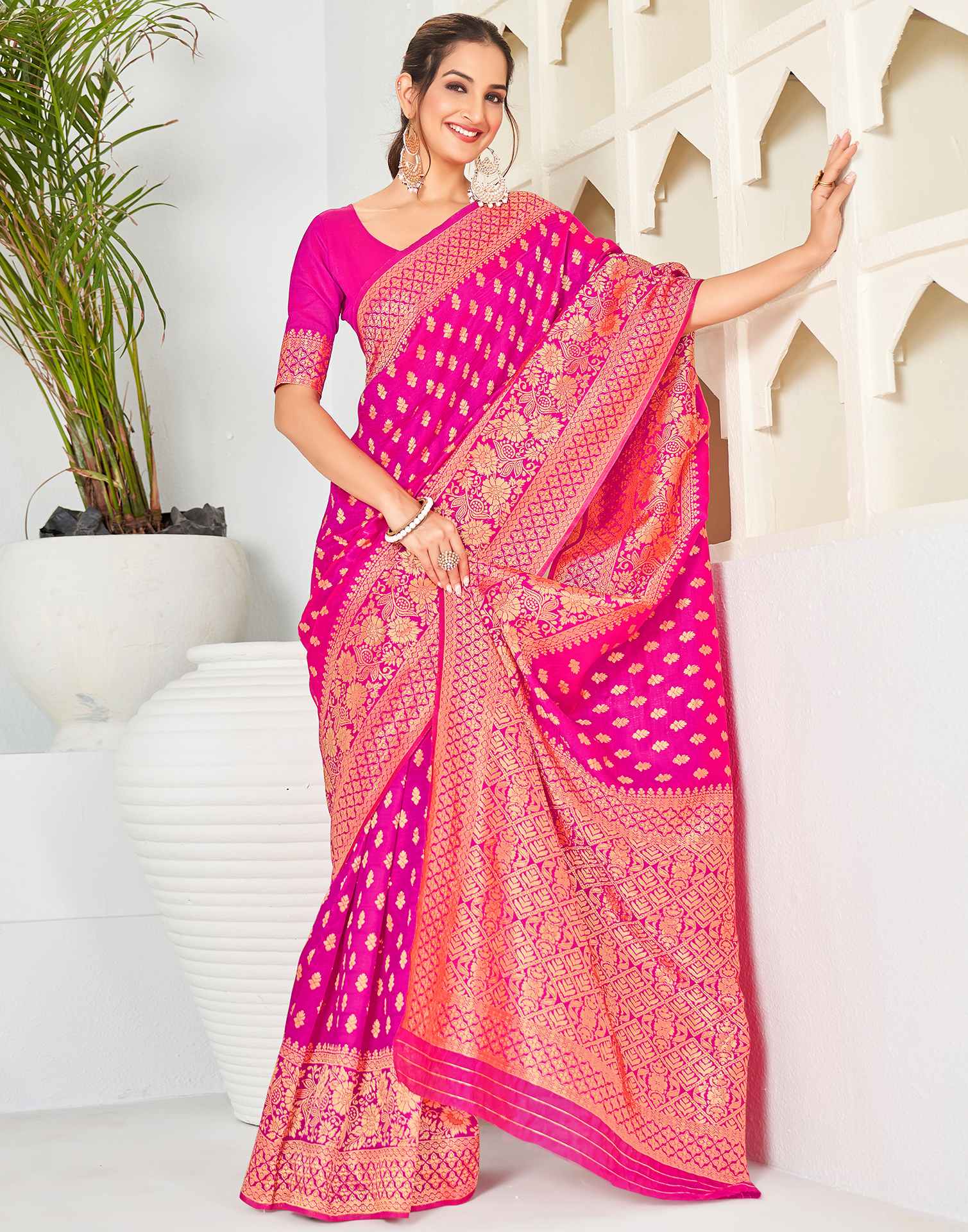 Pink Banarasi Silk Saree