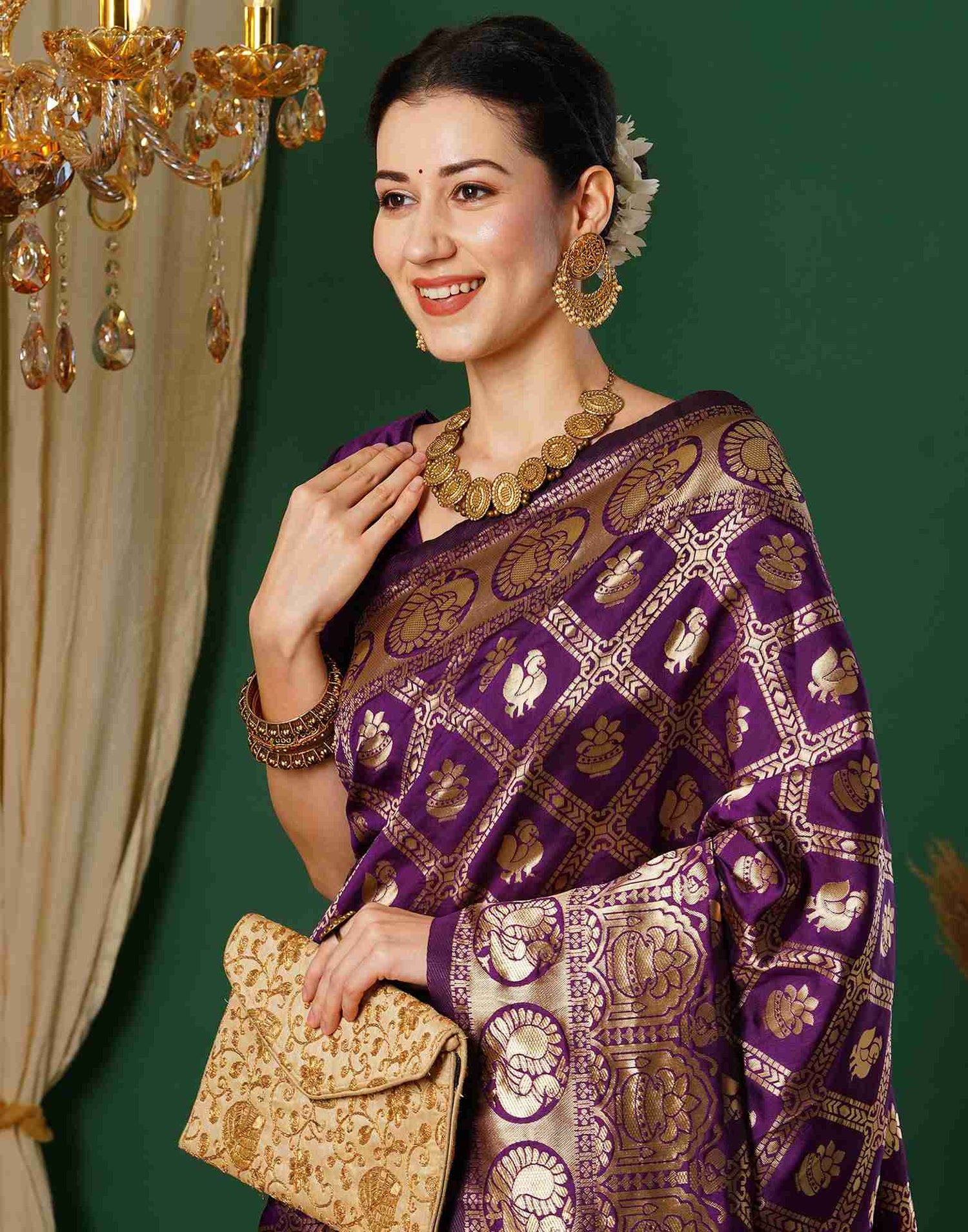 Dark Purple Jacquard Silk Saree