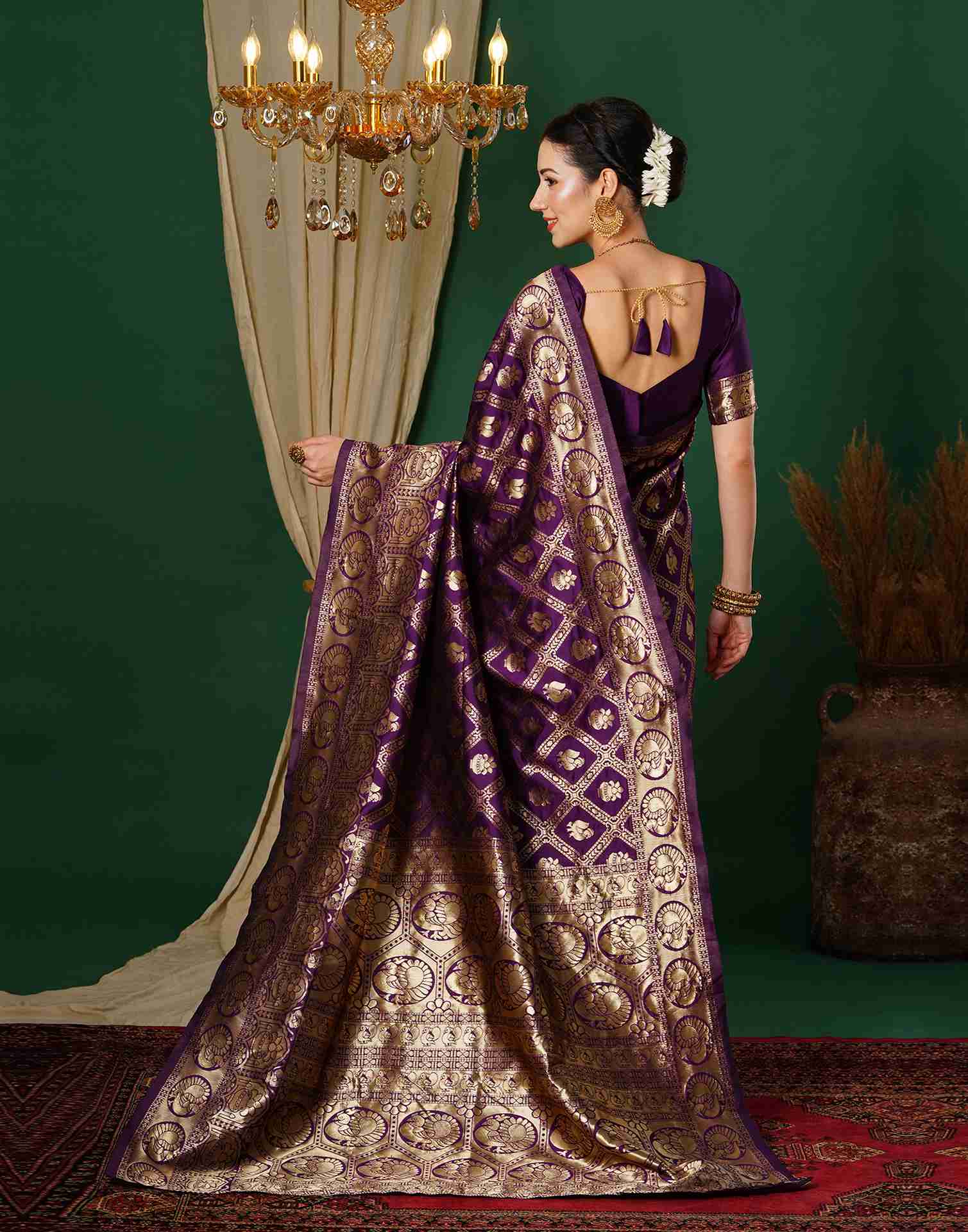 Dark Purple Jacquard Silk Saree