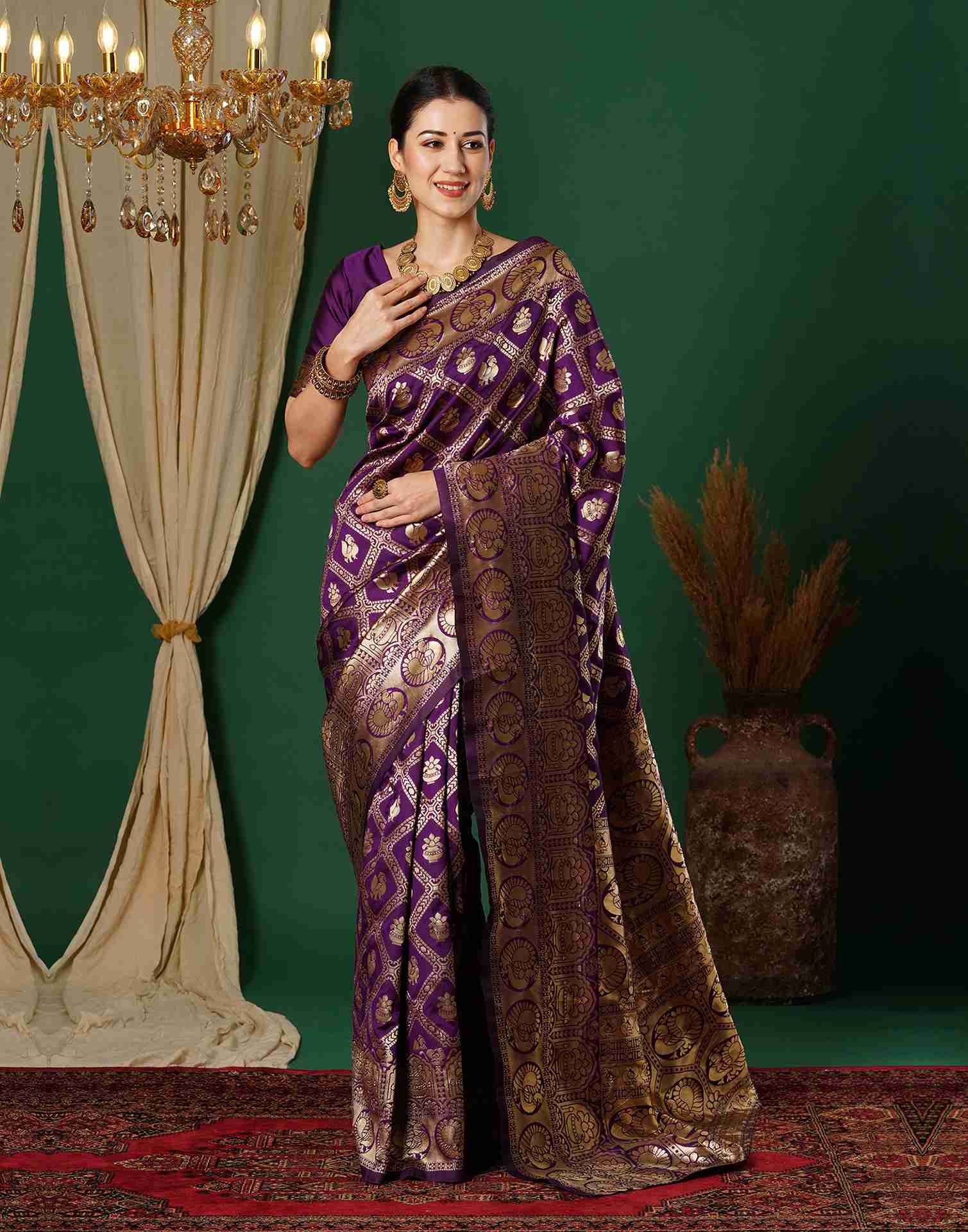 Dark Purple Jacquard Silk Saree