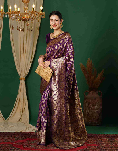 Dark Purple Jacquard Silk Saree