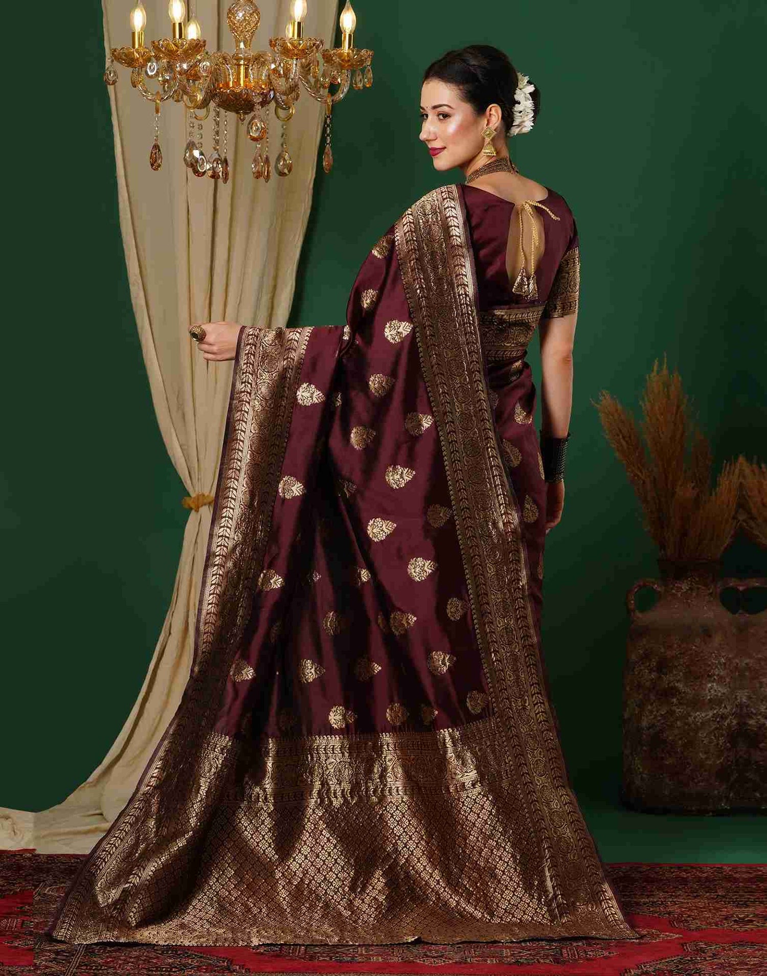 Brown Jacquard Silk Saree