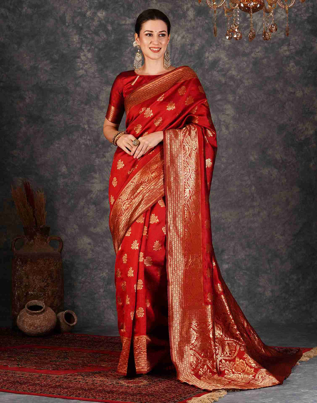 Red Jacquard Silk Saree