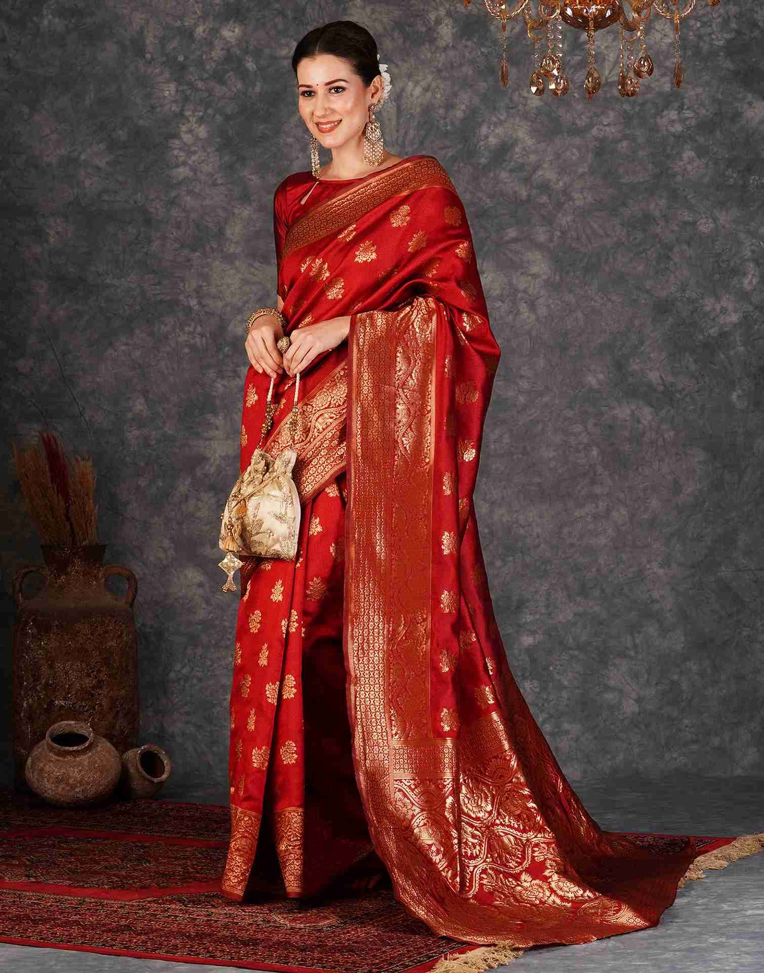 Red Jacquard Silk Saree