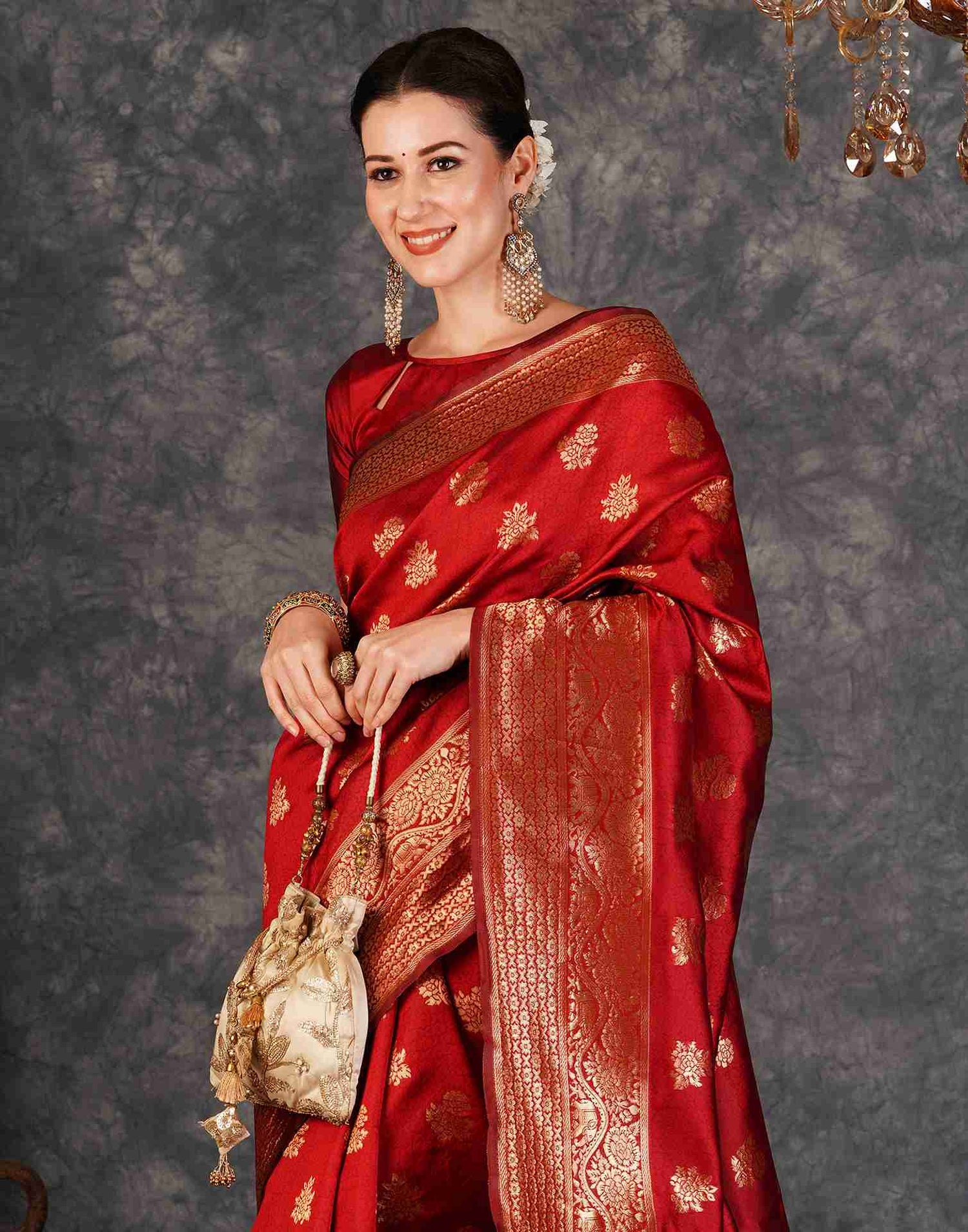 Red Jacquard Silk Saree