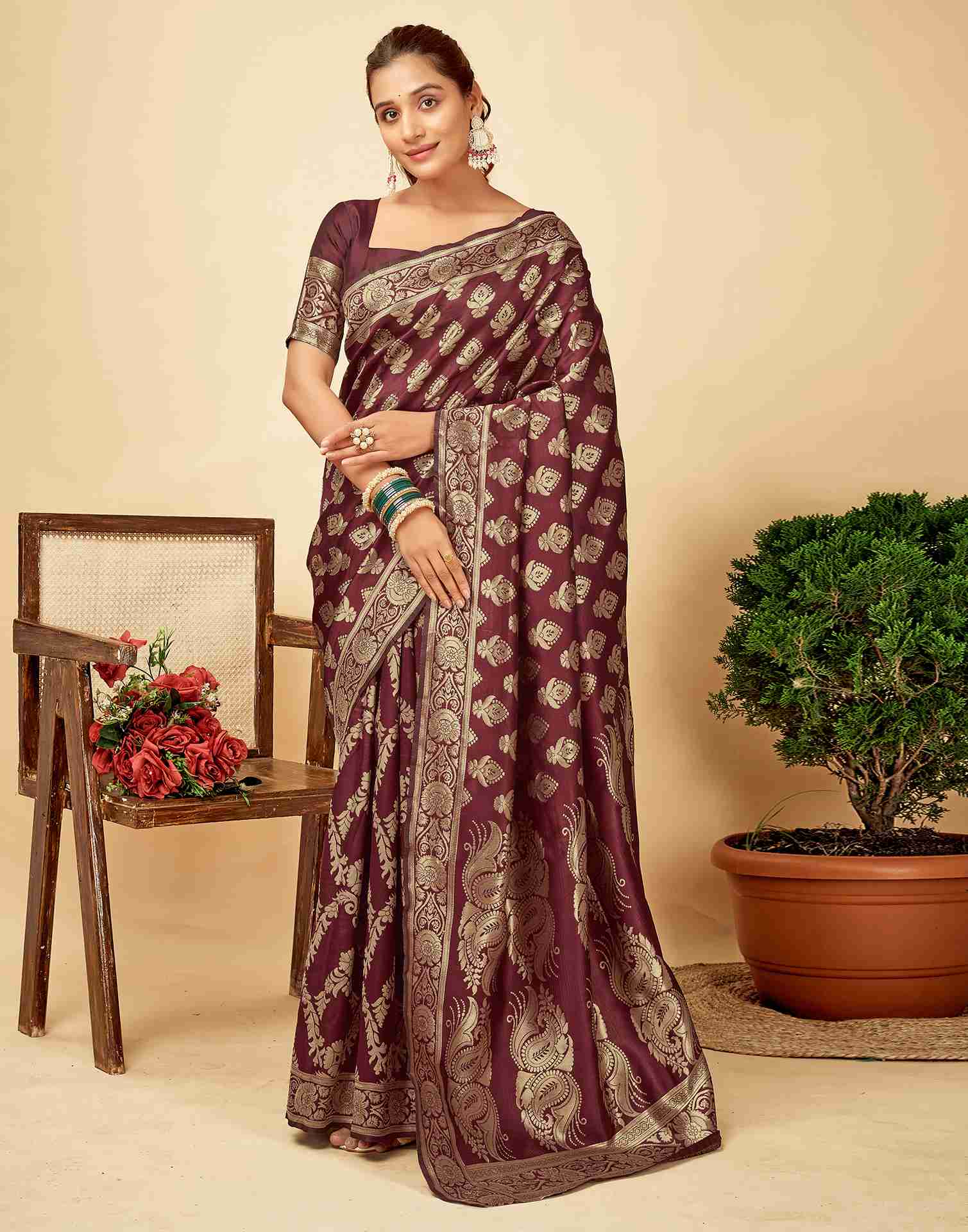 Maroon Banarasi Silk Saree