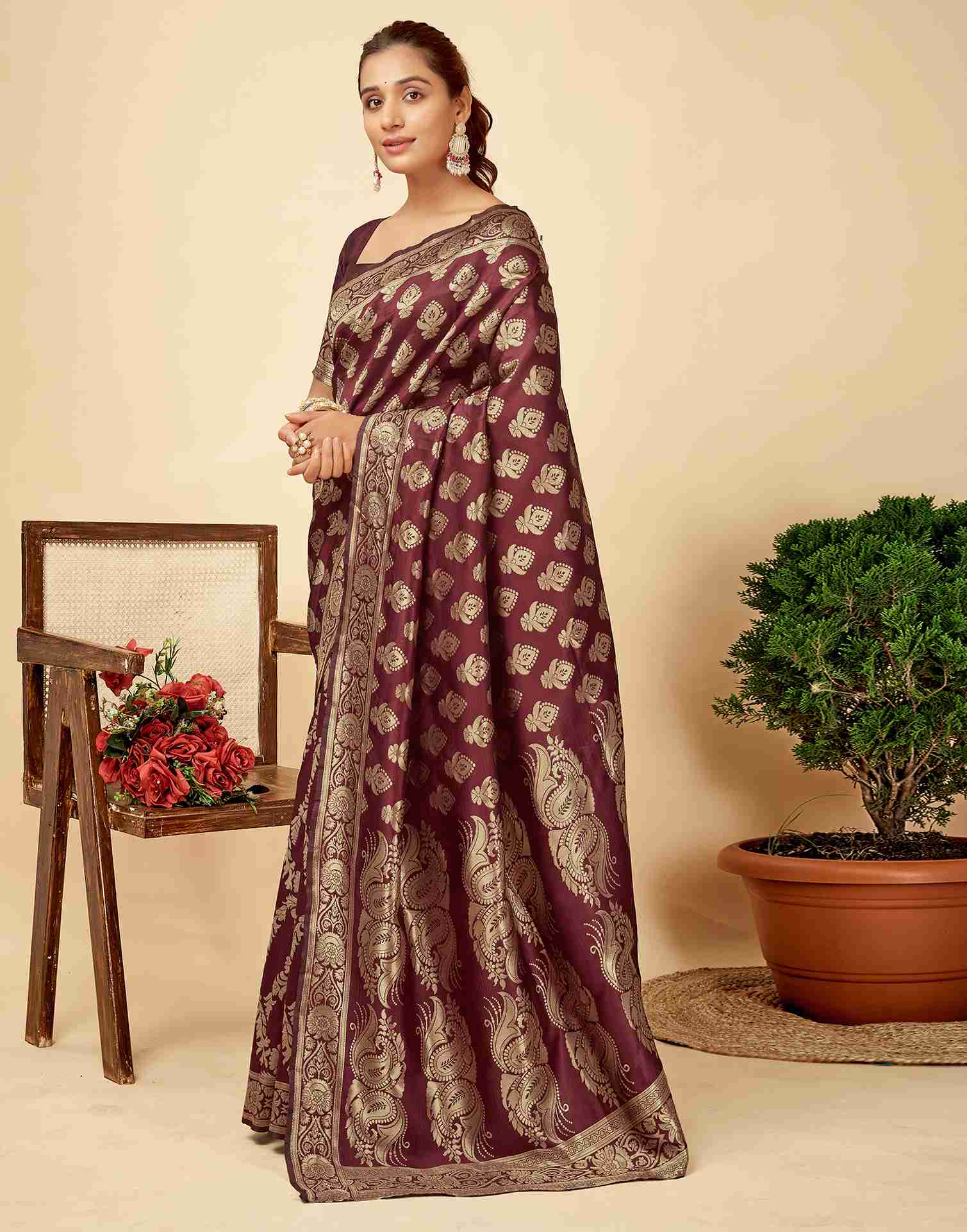 Maroon Banarasi Silk Saree