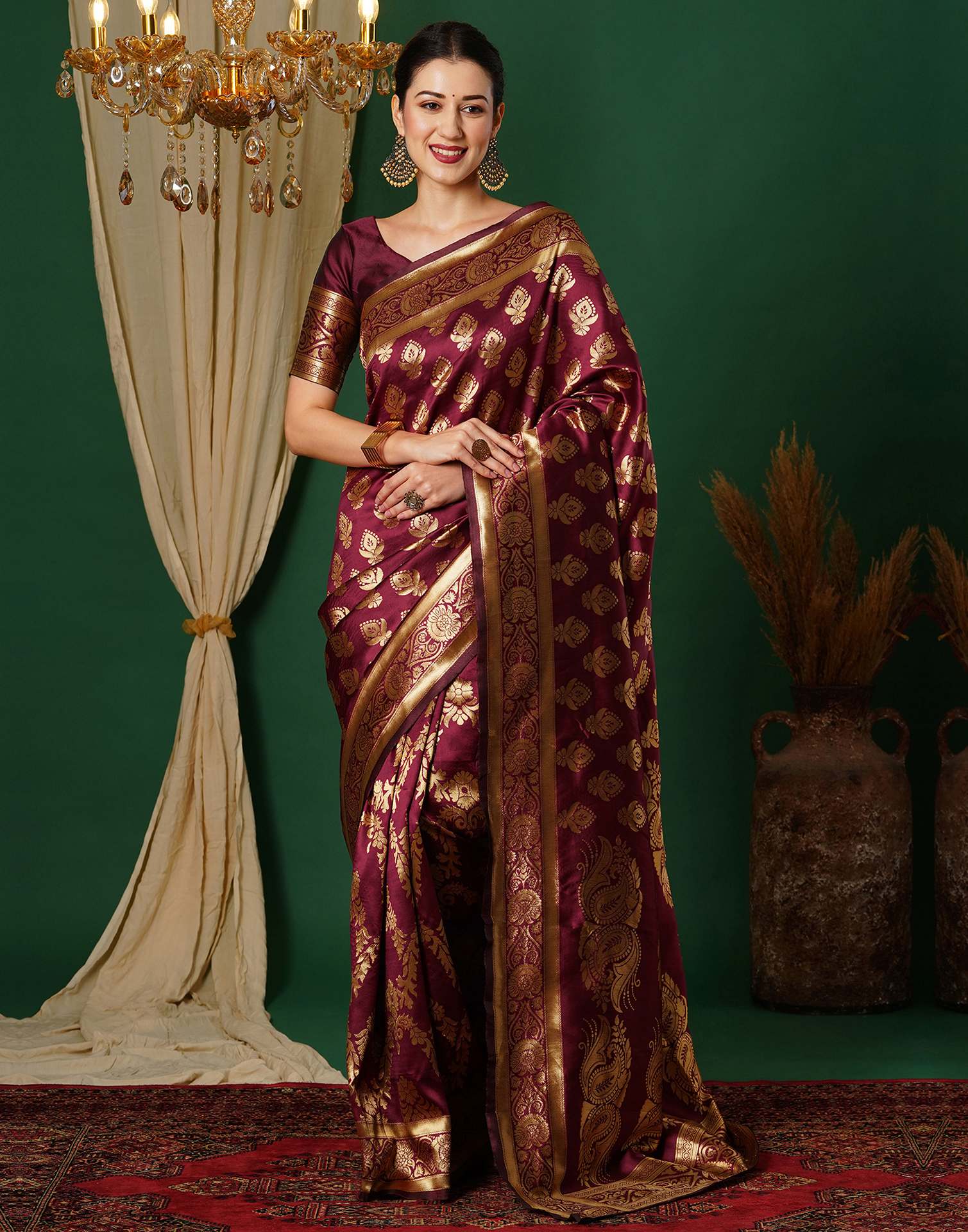 Maroon Banarasi Silk Saree