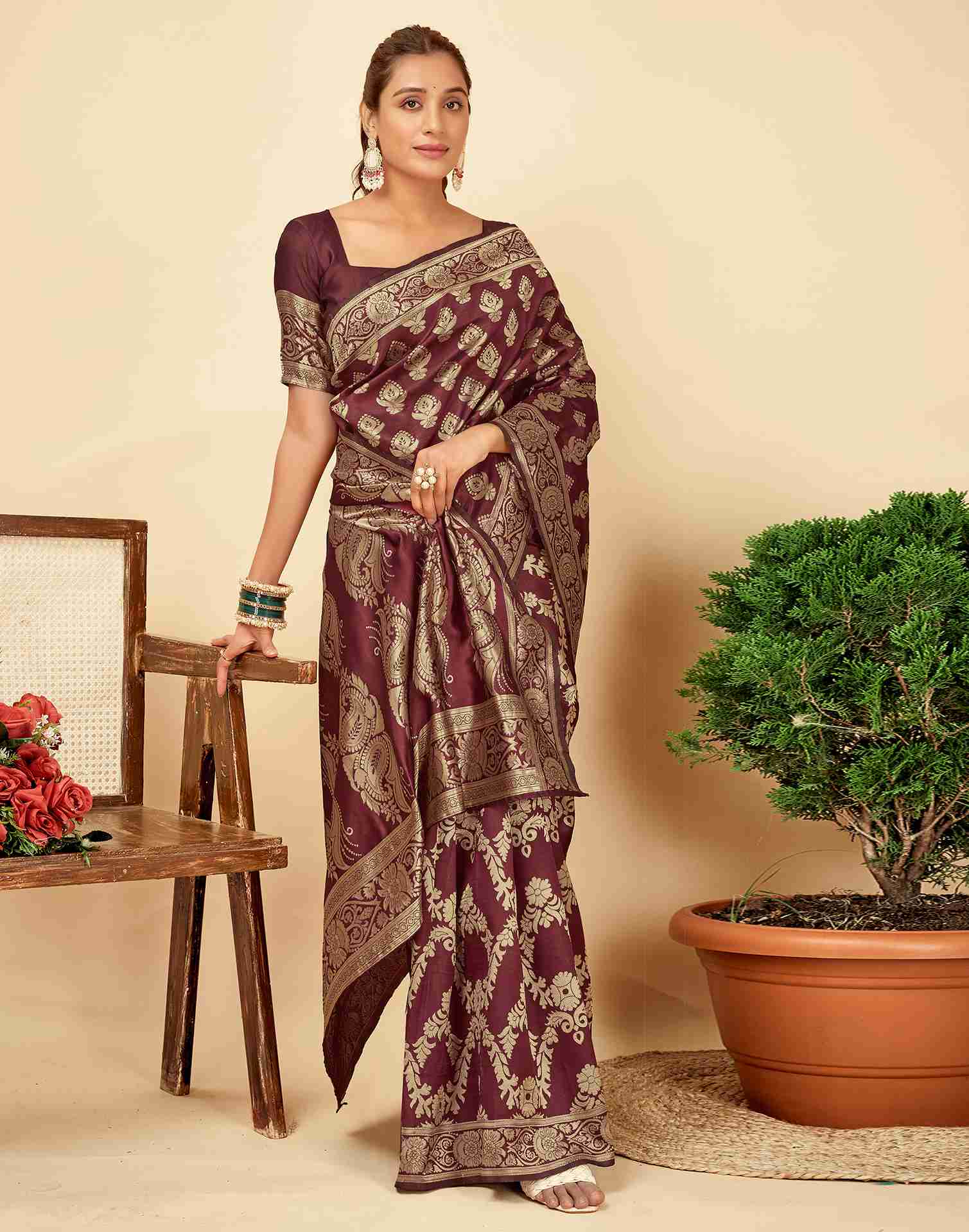 Maroon Banarasi Silk Saree