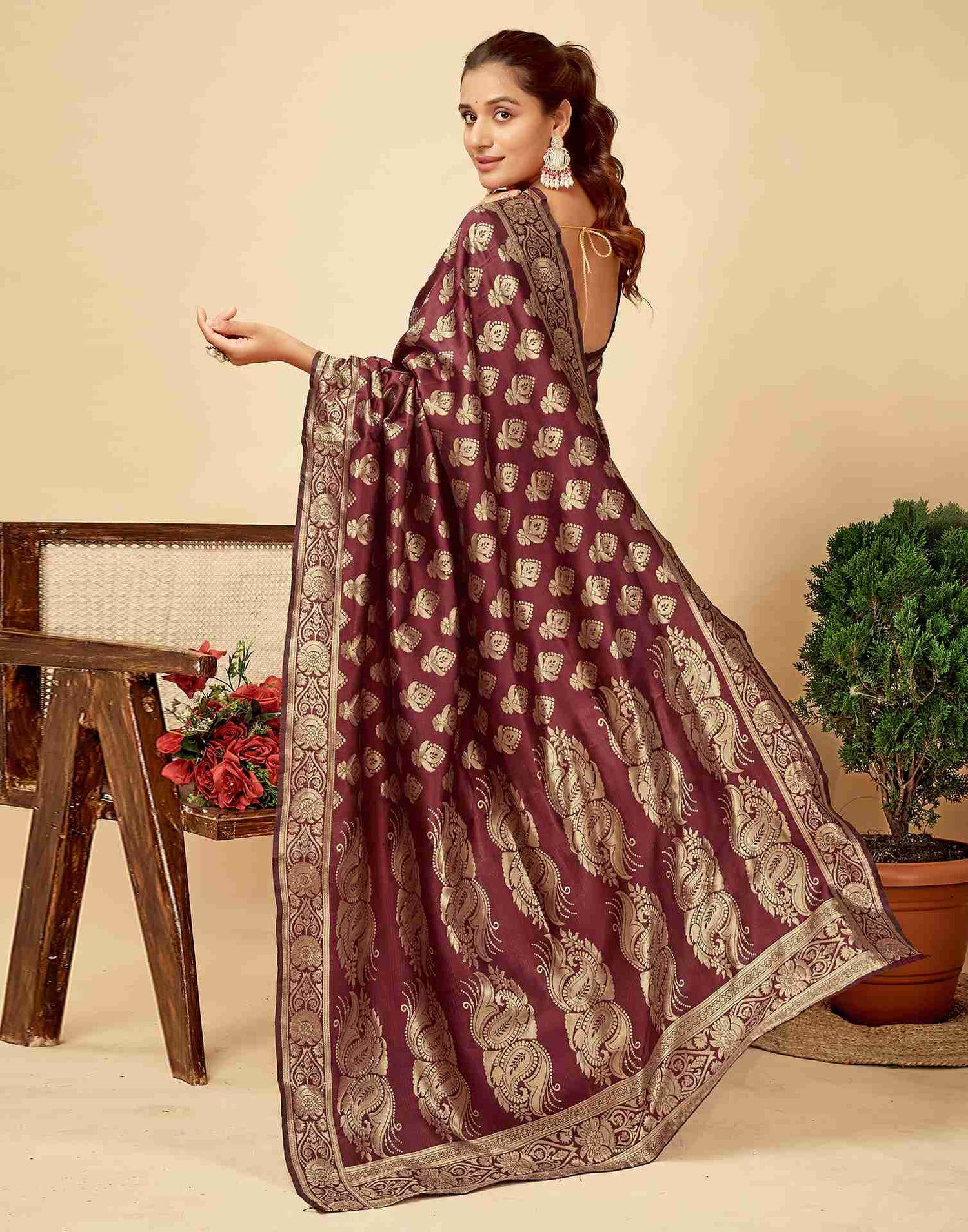 Maroon Banarasi Silk Saree