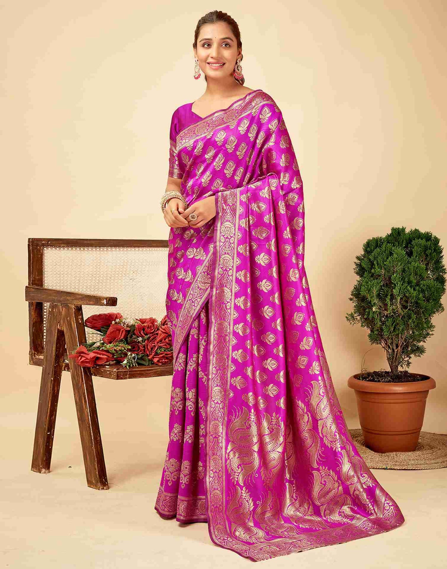 Pink Banarasi Silk Saree