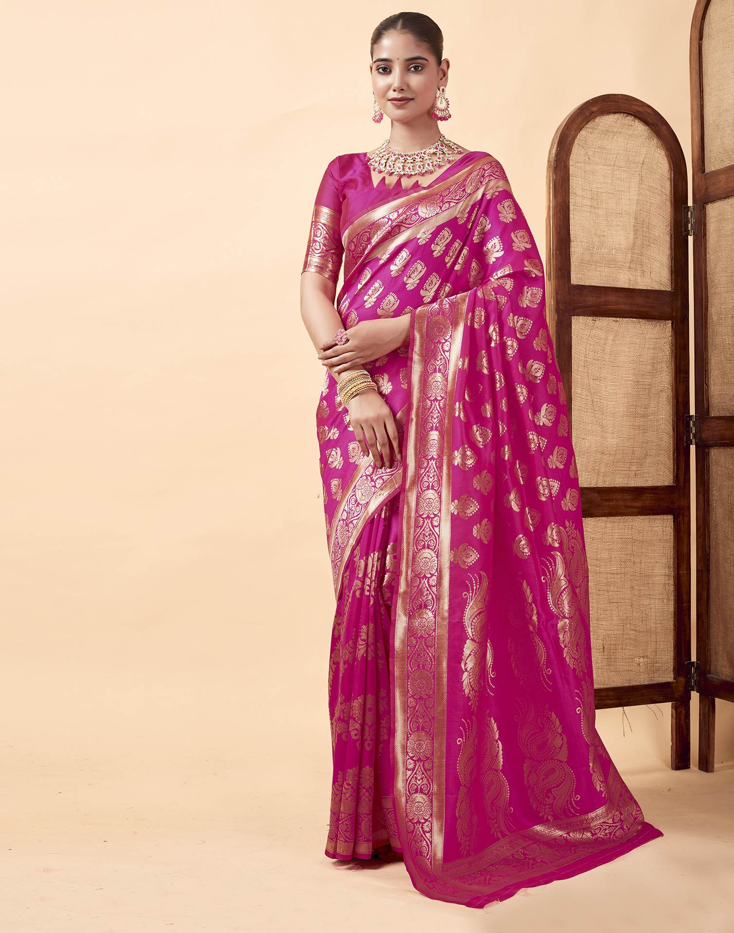 Pink Banarasi Silk Saree