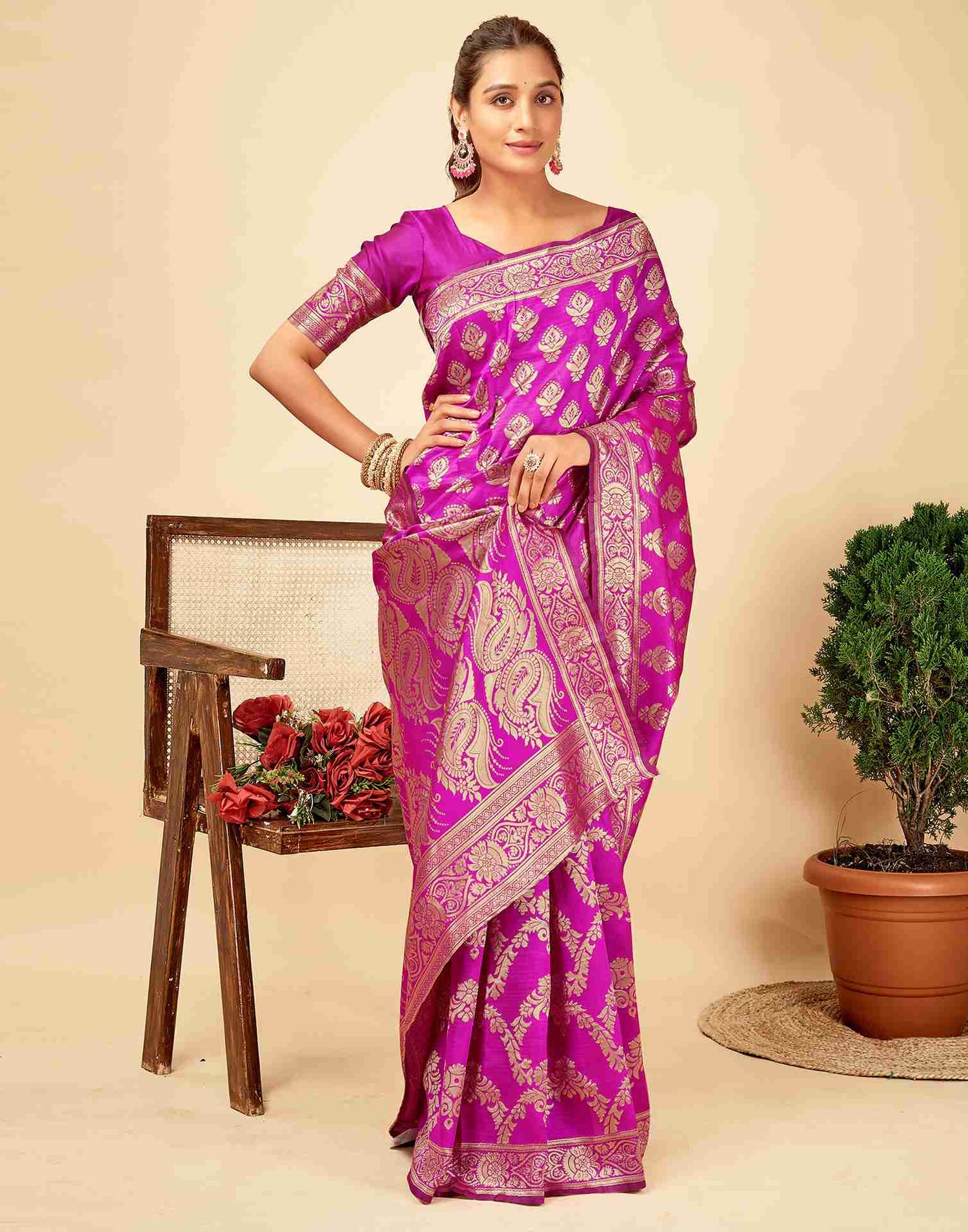 Pink Banarasi Silk Saree