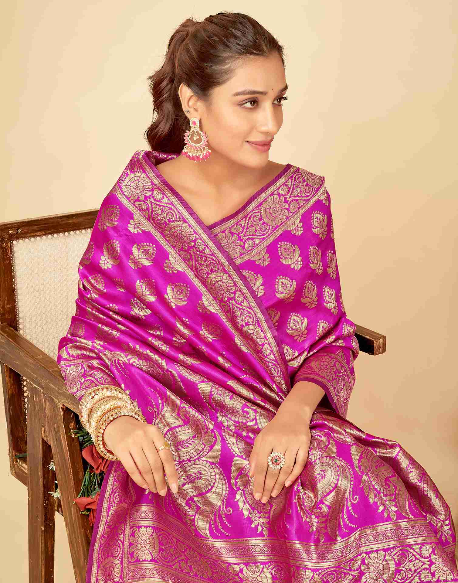 Pink Banarasi Silk Saree