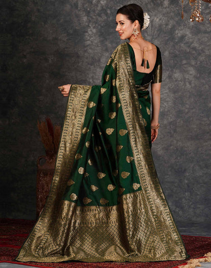 Dark Green Jacquard Banarasi Silk Saree