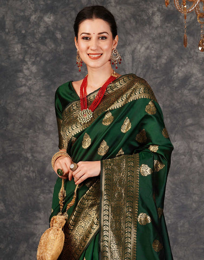 Dark Green Jacquard Banarasi Silk Saree