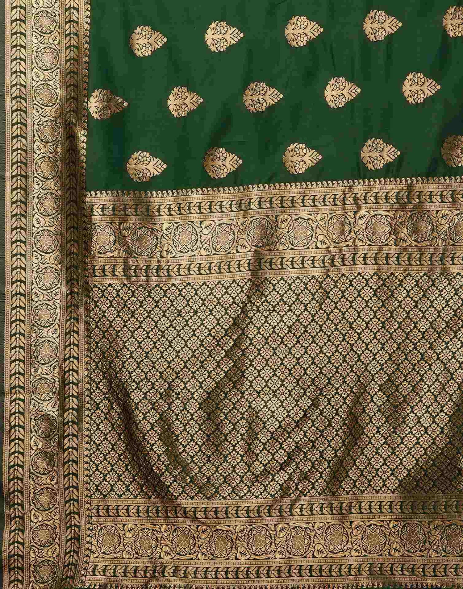 Dark Green Jacquard Banarasi Silk Saree