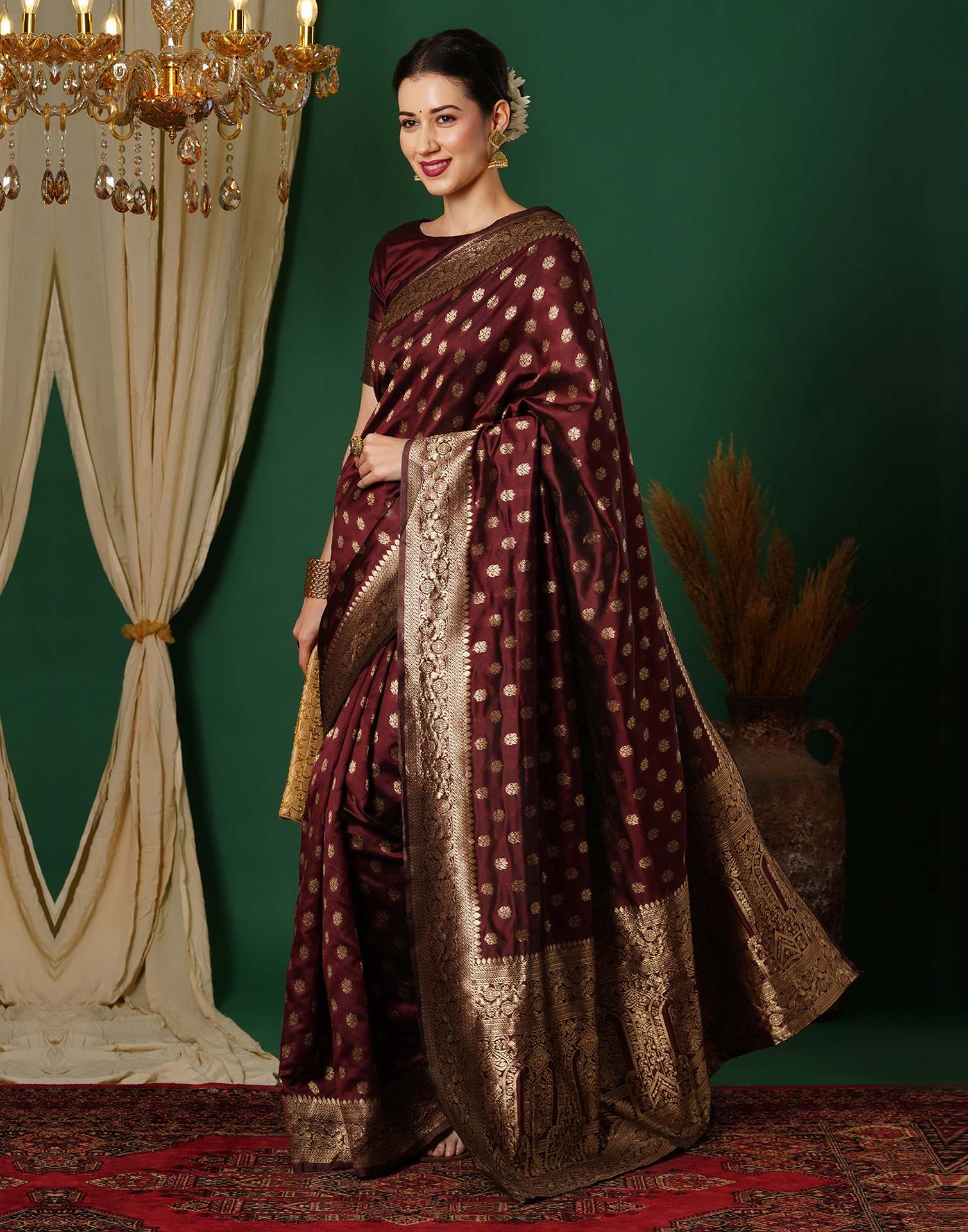 Maroon Jacquard Banarasi Silk Saree