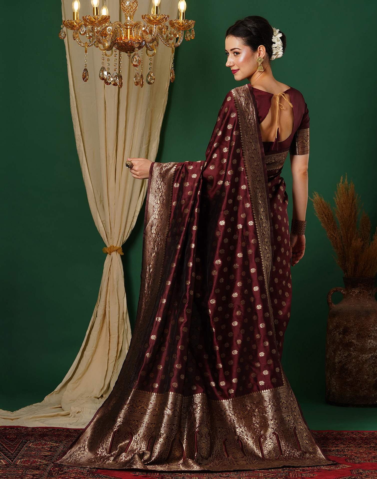 Maroon Jacquard Banarasi Silk Saree