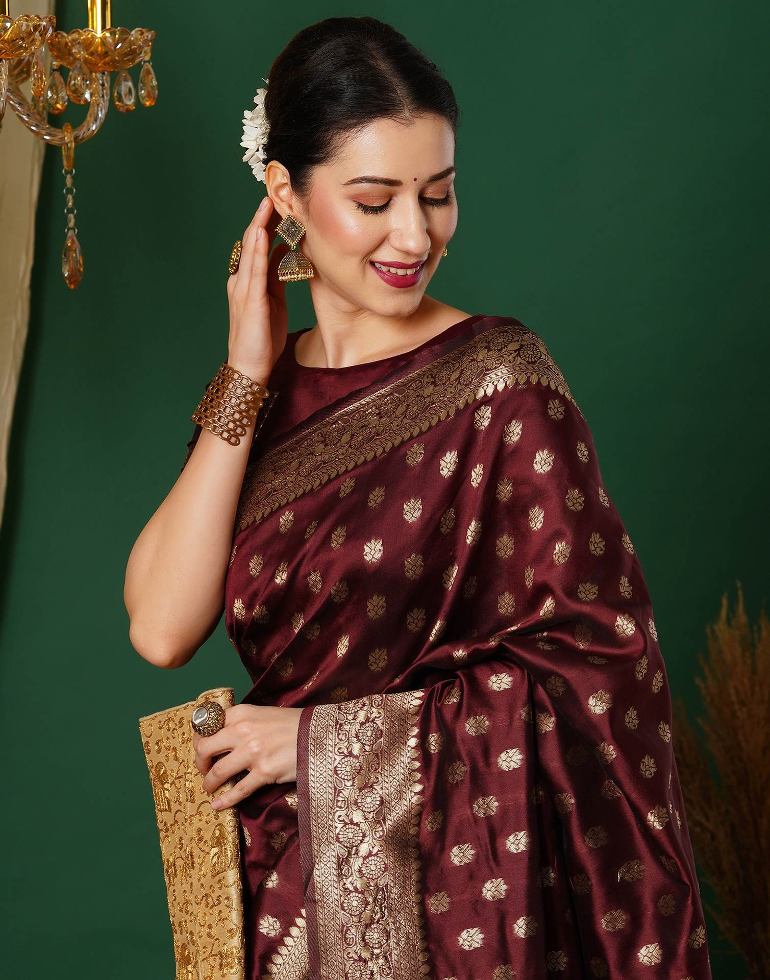 Maroon Jacquard Banarasi Silk Saree