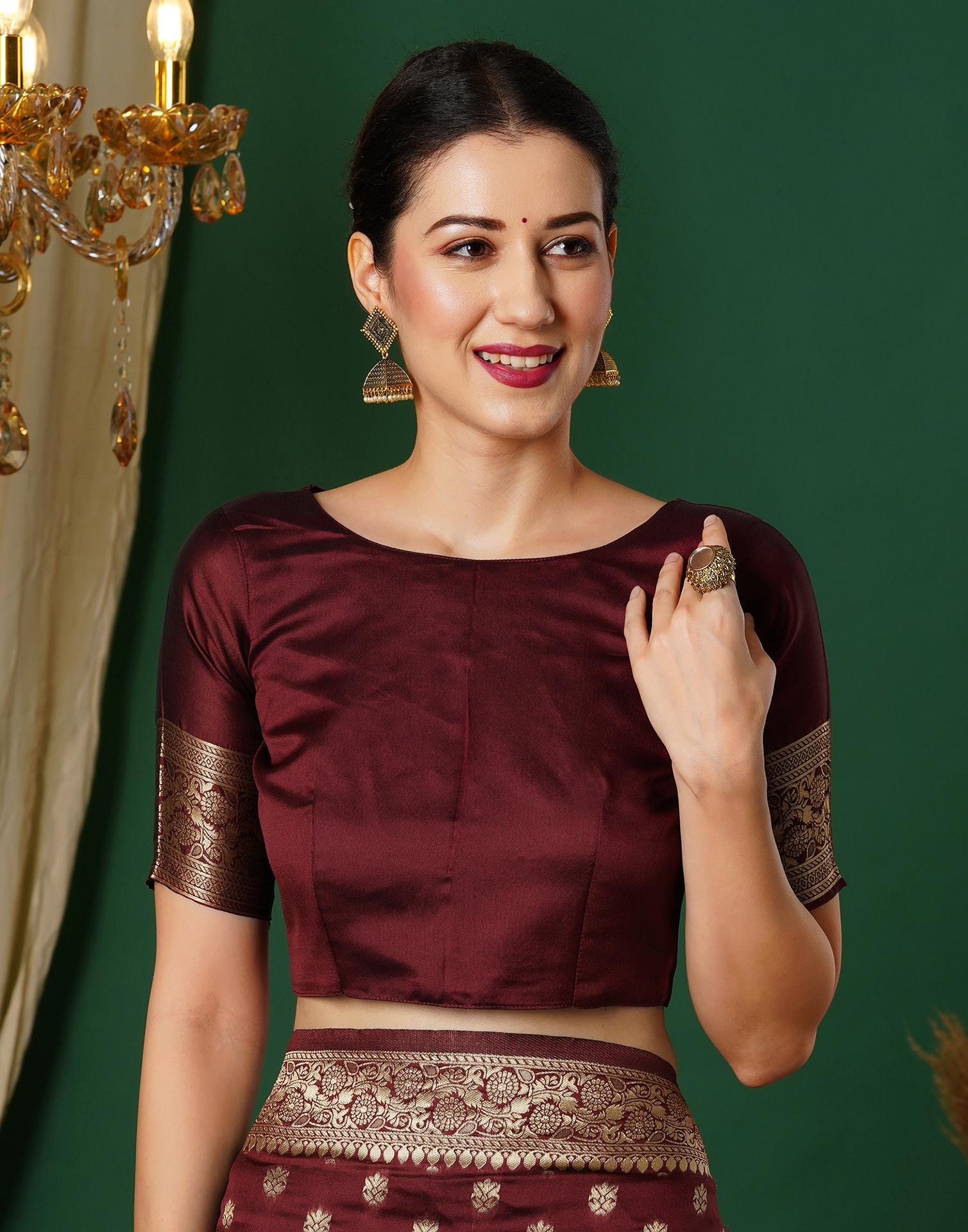 Maroon Jacquard Banarasi Silk Saree