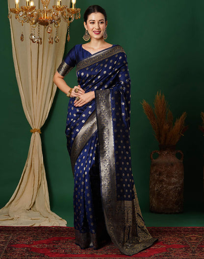 Navy Blue Jacquard Banarasi Silk Saree