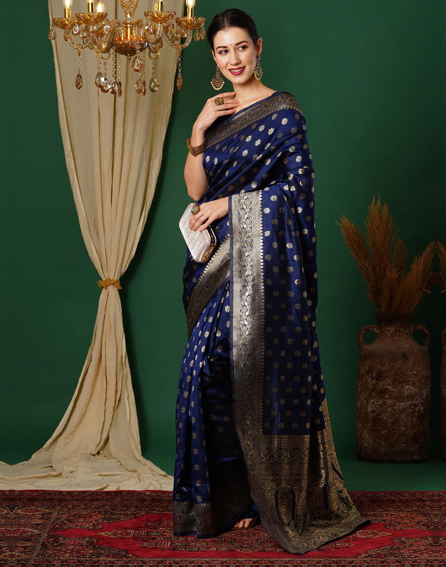 Navy Blue Jacquard Banarasi Silk Saree