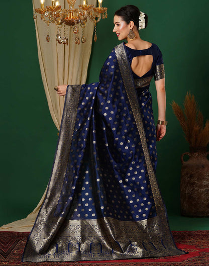 Navy Blue Jacquard Banarasi Silk Saree