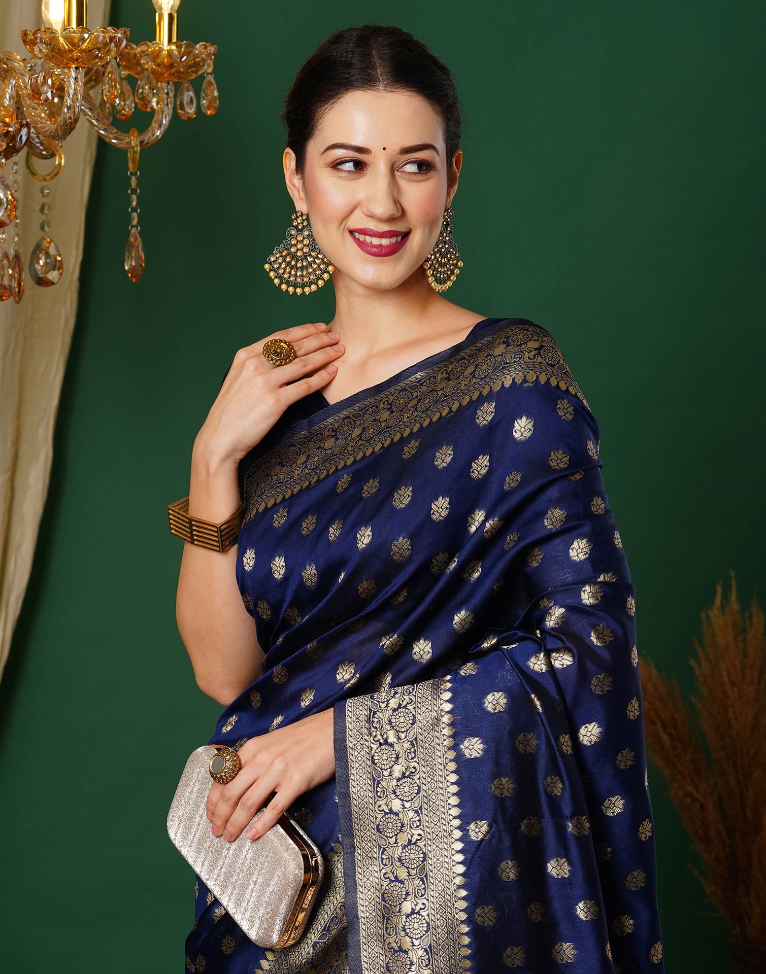 Navy Blue Jacquard Banarasi Silk Saree