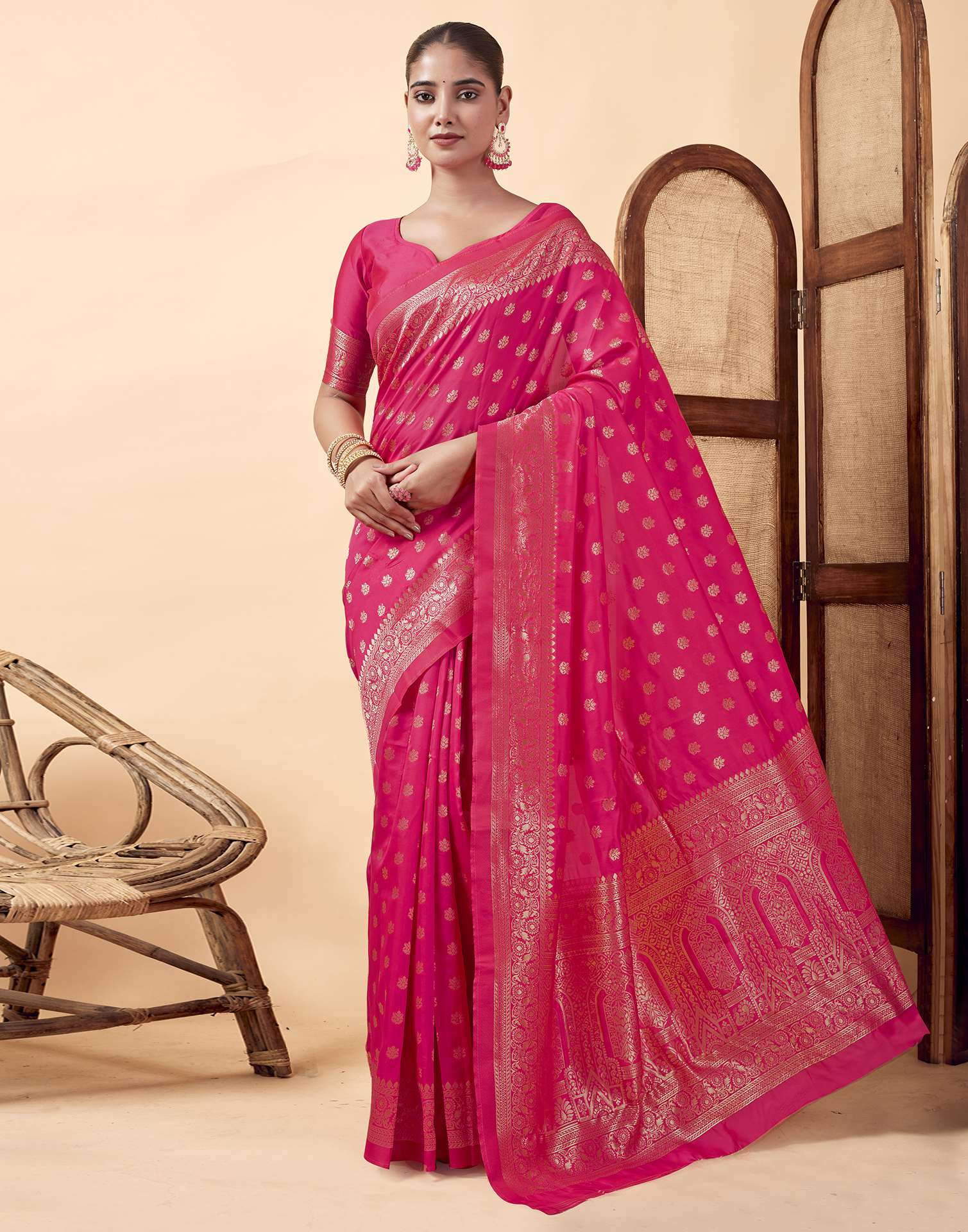 Pink Banarasi Silk Saree