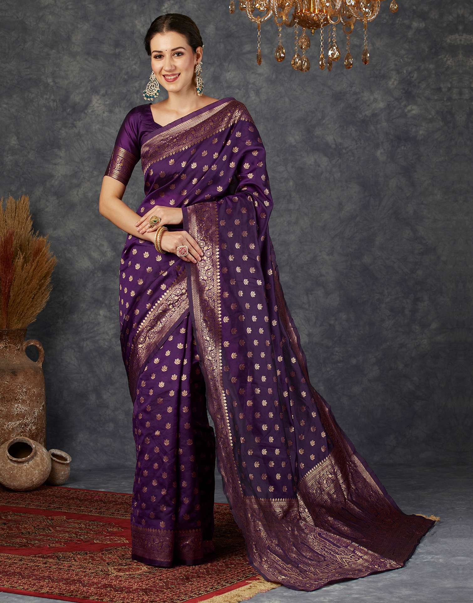 Wine Banarasi Silk Saree